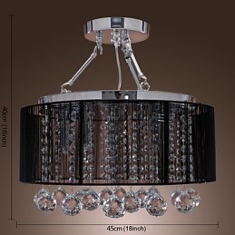 Moderne kristallen plafondlamp met 5 lampen, zwarte stoffen kap