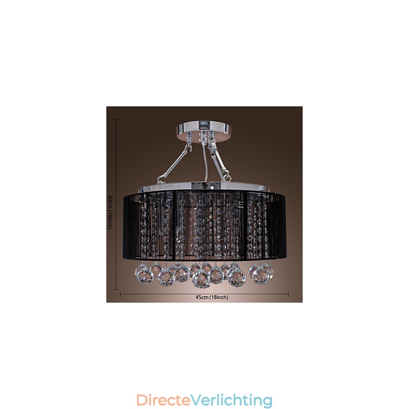 Moderne kristallen plafondlamp met 5 lampen, zwarte stoffen kap