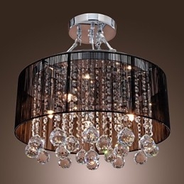 Moderne kristallen plafondlamp met 5 lampen, zwarte stoffen kap