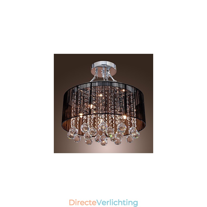 Moderne kristallen plafondlamp met 5 lampen, zwarte stoffen kap