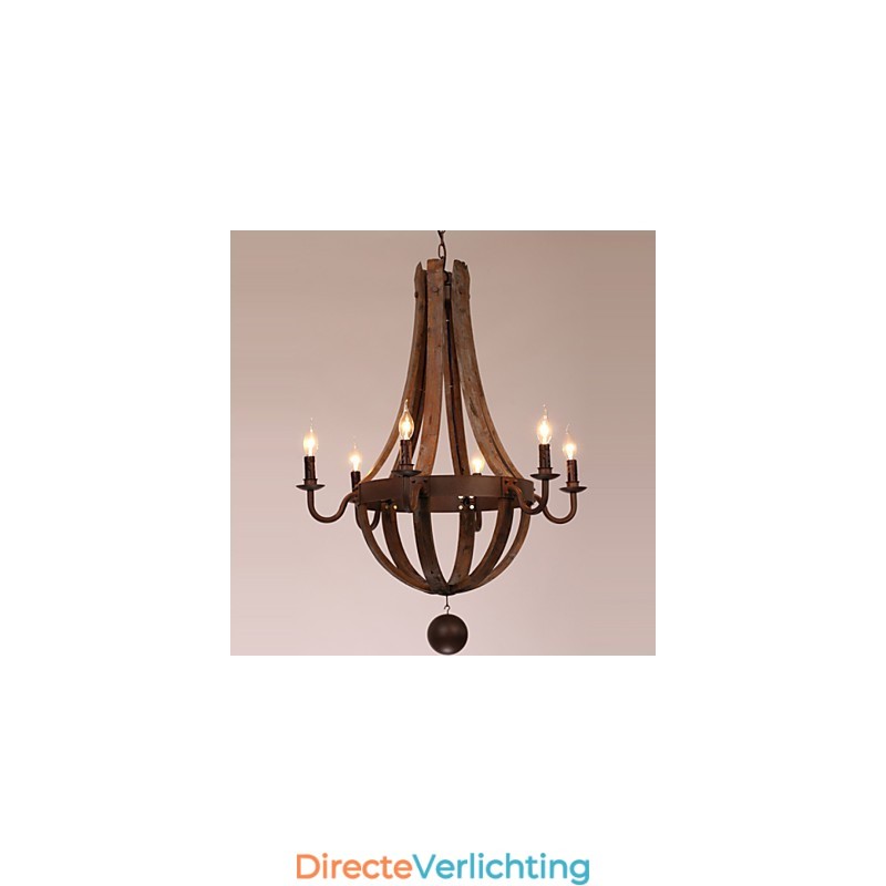 Kroonluchter 6 lampen Vintage Retro Landelijk Wonen Eetkamer Garage Metaal