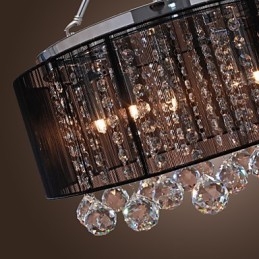 Moderne kristallen plafondlamp met 5 lampen, zwarte stoffen kap