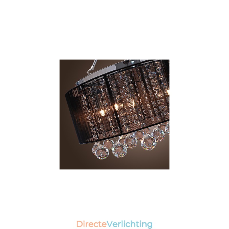 Moderne kristallen plafondlamp met 5 lampen, zwarte stoffen kap