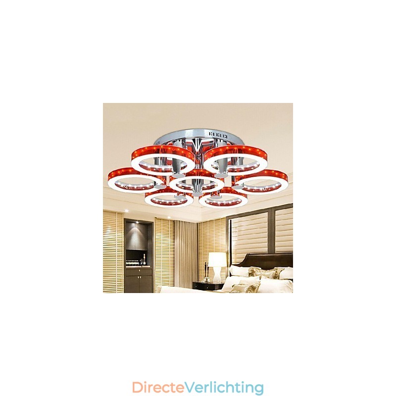 Rode acryl kroonluchter met 7 lampen (chroom)