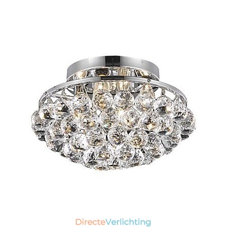 Moderne 4-lichts plafondlamp met kristallen druppels in ronde vorm Moderne 4-lichts plafondlamp met kristallen druppels in ronde vorm