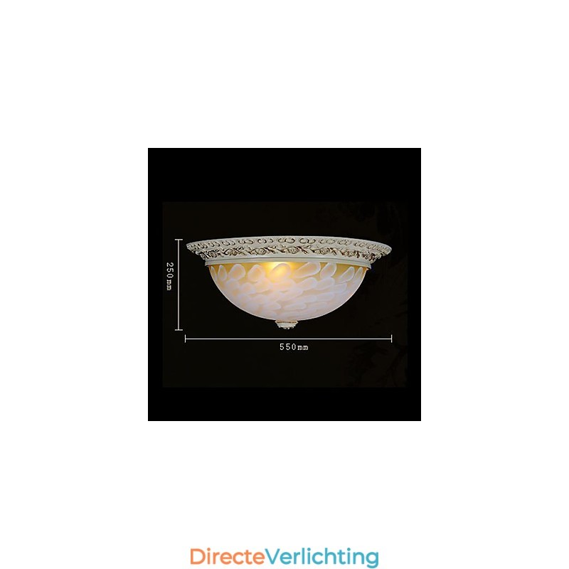 Witte plafondlamp met patroon van glashars en goudkleurig snijwerk in Europese stijl