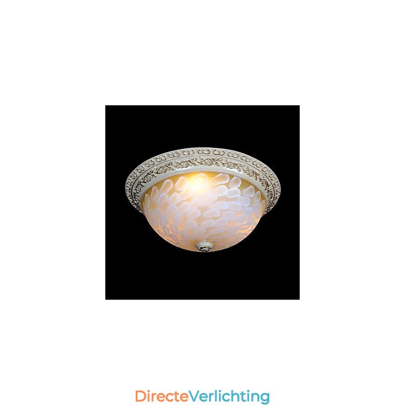 Witte plafondlamp met patroon van glashars en goudkleurig snijwerk in Europese stijl