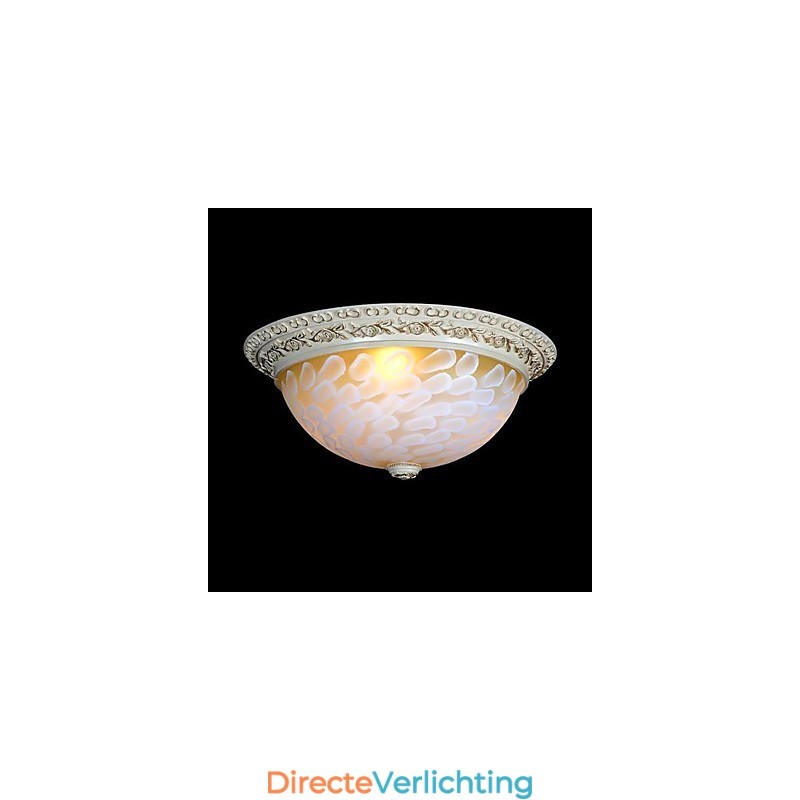 Witte plafondlamp met patroon van glashars en goudkleurig snijwerk in Europese stijl
