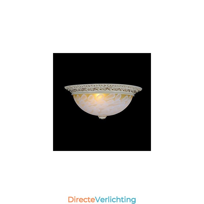 Witte plafondlamp met patroon van glashars en goudkleurig snijwerk in Europese stijl