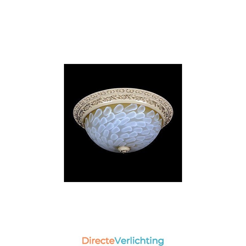 Witte plafondlamp met patroon van glashars en goudkleurig snijwerk in Europese stijl