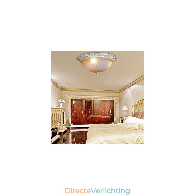 Witte inbouwlamp met lichtgeel wit glas, harspatroon, Europees klassiek