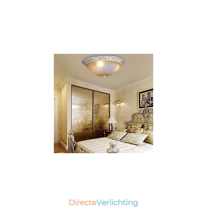 Witte inbouwlamp met lichtgeel wit glas, harspatroon, Europees klassiek