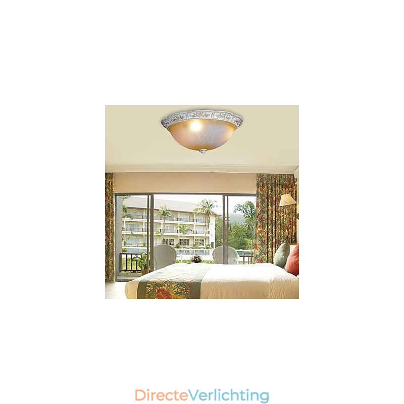 Witte inbouwlamp met lichtgeel wit glas, harspatroon, Europees klassiek