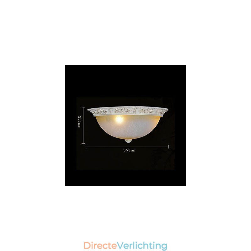 Witte inbouwlamp met lichtgeel wit glas, harspatroon, Europees klassiek