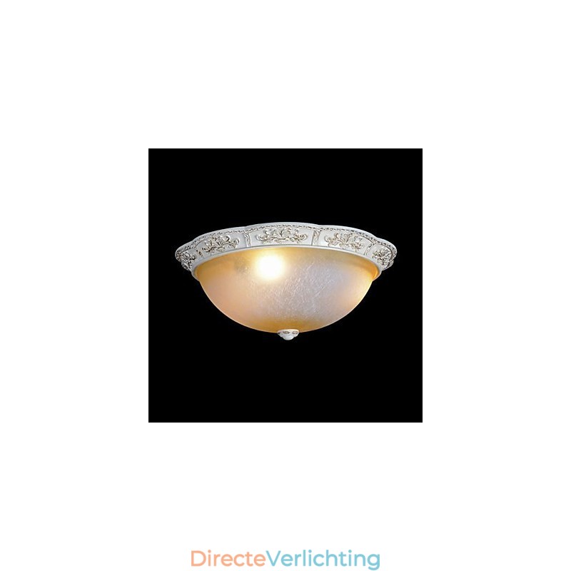 Witte inbouwlamp met lichtgeel wit glas, harspatroon, Europees klassiek