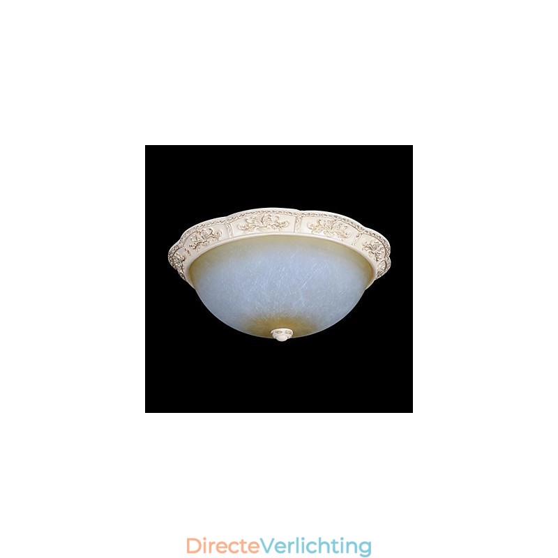 Witte inbouwlamp met lichtgeel wit glas, harspatroon, Europees klassiek