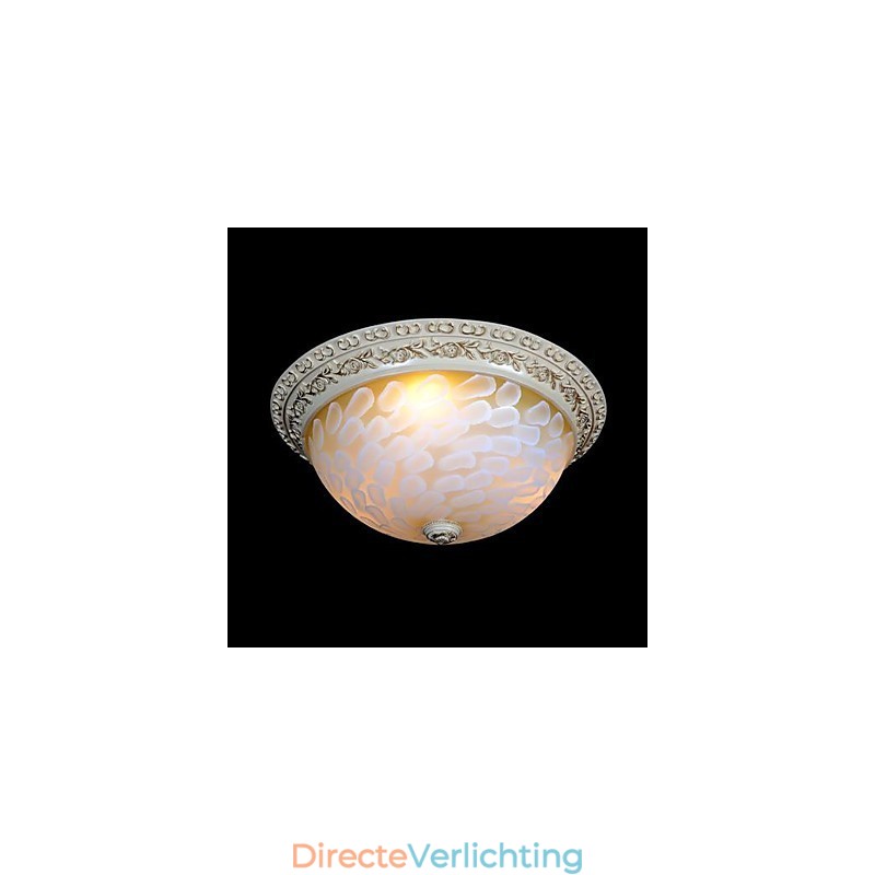 Witte plafondlamp met patroon van glashars en goudkleurig snijwerk in Europese stijl
