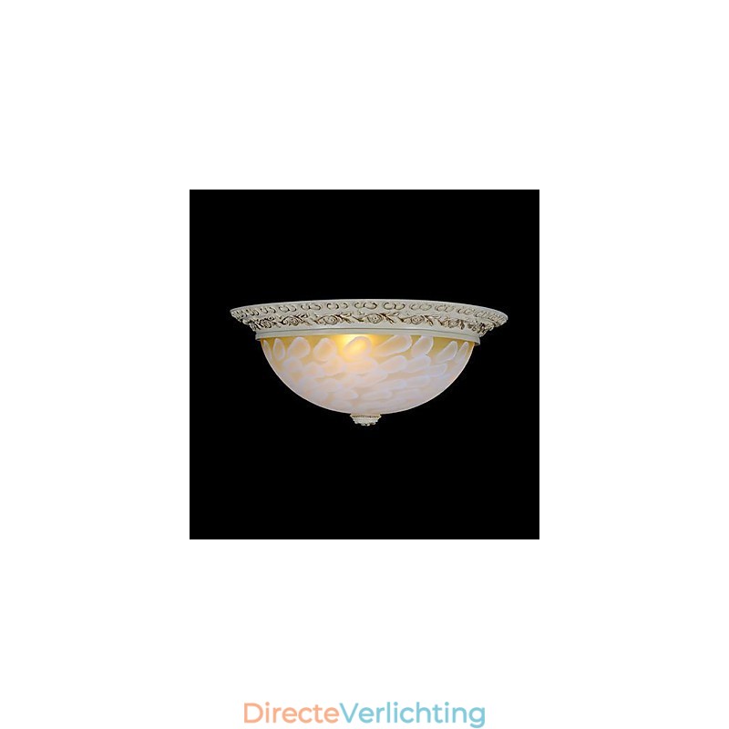 Witte plafondlamp met patroon van glashars en goudkleurig snijwerk in Europese stijl