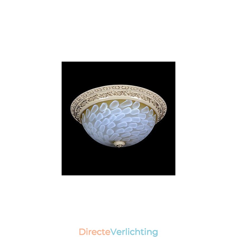 Witte plafondlamp met patroon van glashars en goudkleurig snijwerk in Europese stijl