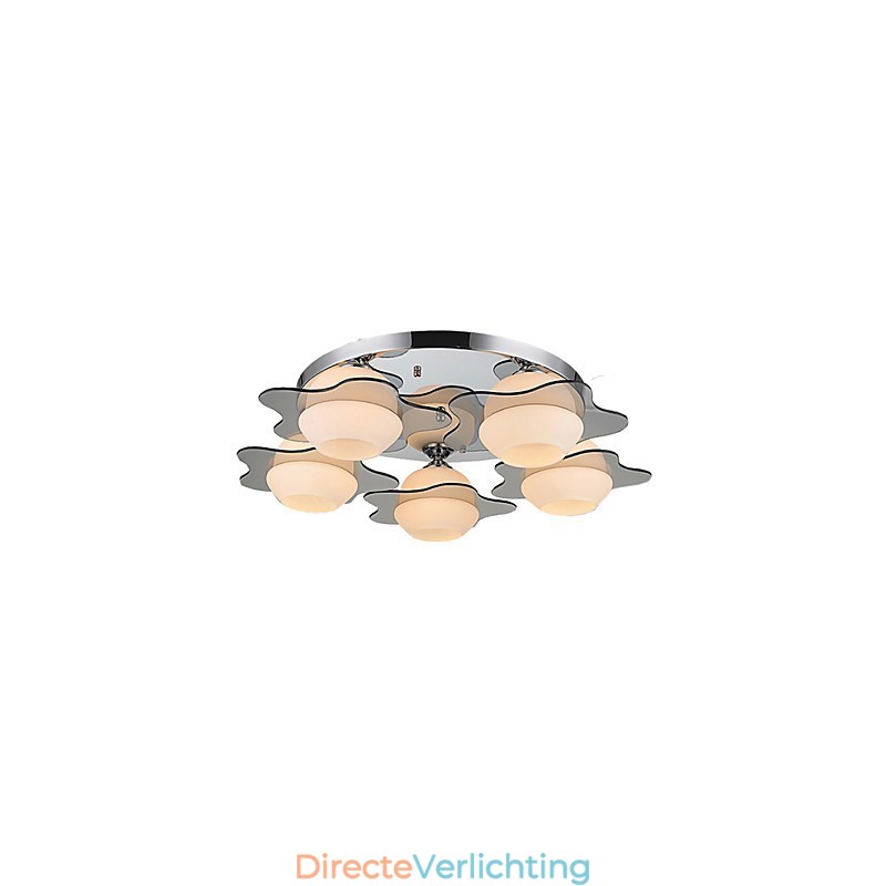 Moderne plafondlamp inbouw 5 lampen eigentijds metaal