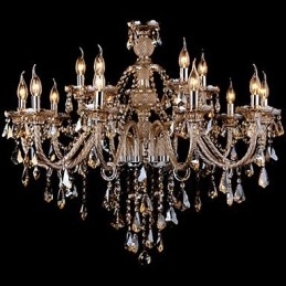 Kroonluchter Kristal Cognac Kleur Luxe Modern 2 Lagen Woonkamer 15 Lampen