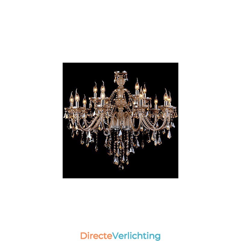 Kroonluchter Kristal Cognac Kleur Luxe Modern 2 Lagen Woonkamer 15 Lampen