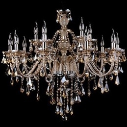 Kroonluchter Kristal Cognac Kleur Luxe Modern 2 Lagen Woonkamer 15 Lampen
