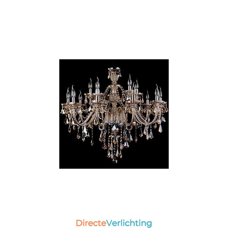 Kroonluchter Kristal Cognac Kleur Luxe Modern 2 Lagen Woonkamer 15 Lampen