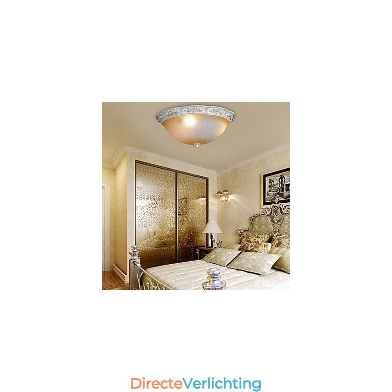 Witte inbouwlamp met lichtgeel wit glas, harspatroon, Europees klassiek