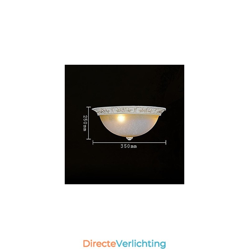 Witte inbouwlamp met lichtgeel wit glas, harspatroon, Europees klassiek