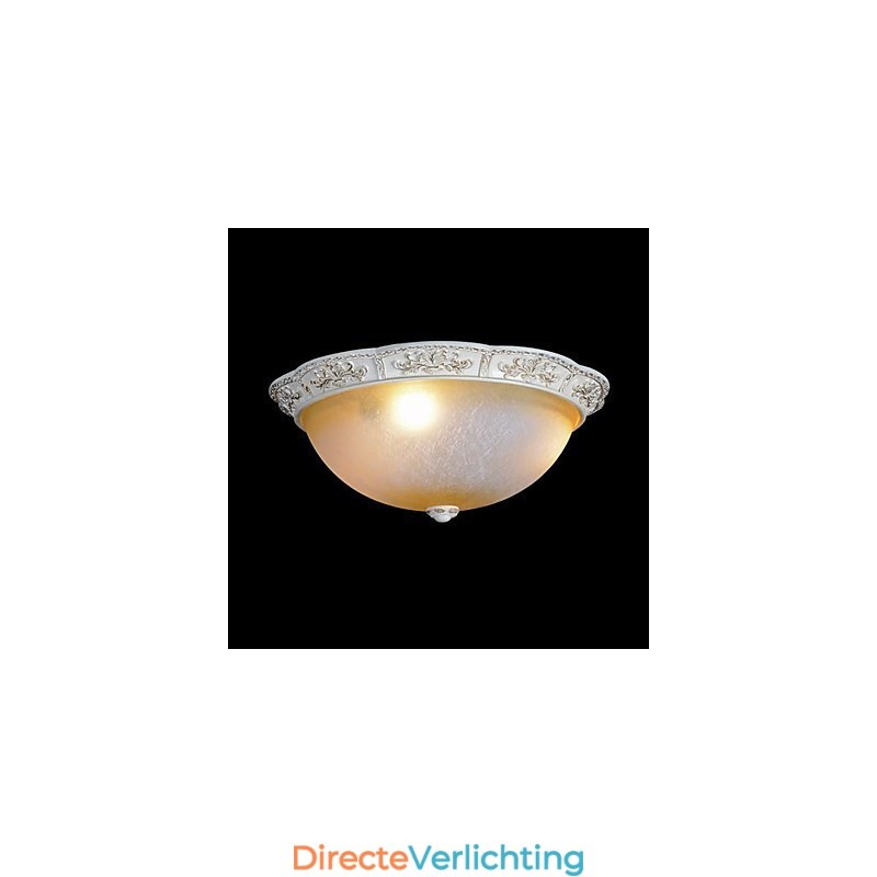 Witte inbouwlamp met lichtgeel wit glas, harspatroon, Europees klassiek