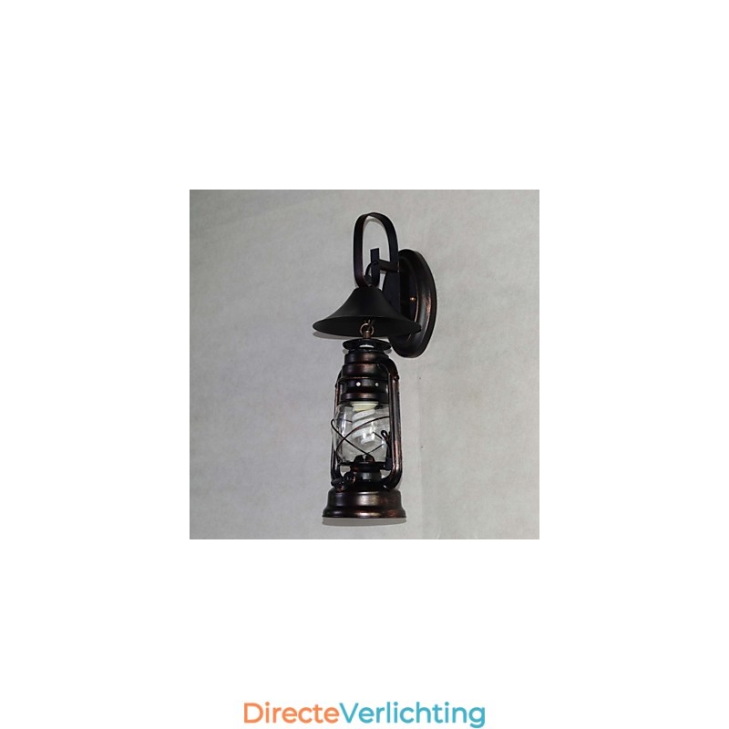 Vintage zwarte metalen lantaarn wandlamp met één licht
