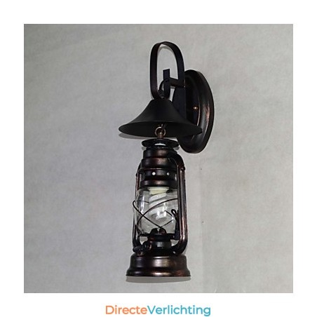 Vintage zwarte metalen lantaarn wandlamp met één licht Vintage zwarte metalen lantaarn wandlamp met één licht