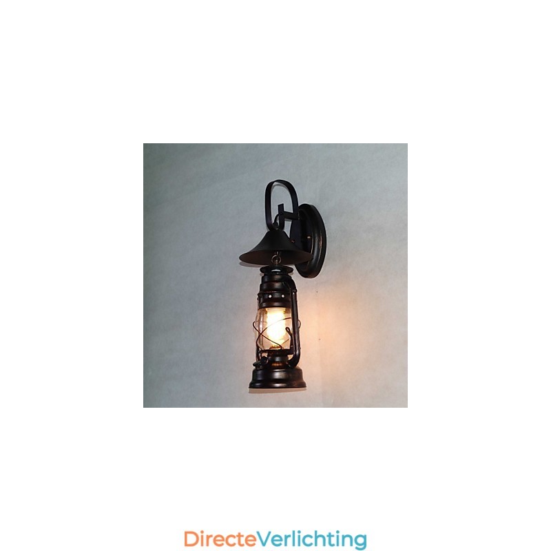 Vintage zwarte metalen lantaarn wandlamp met één licht