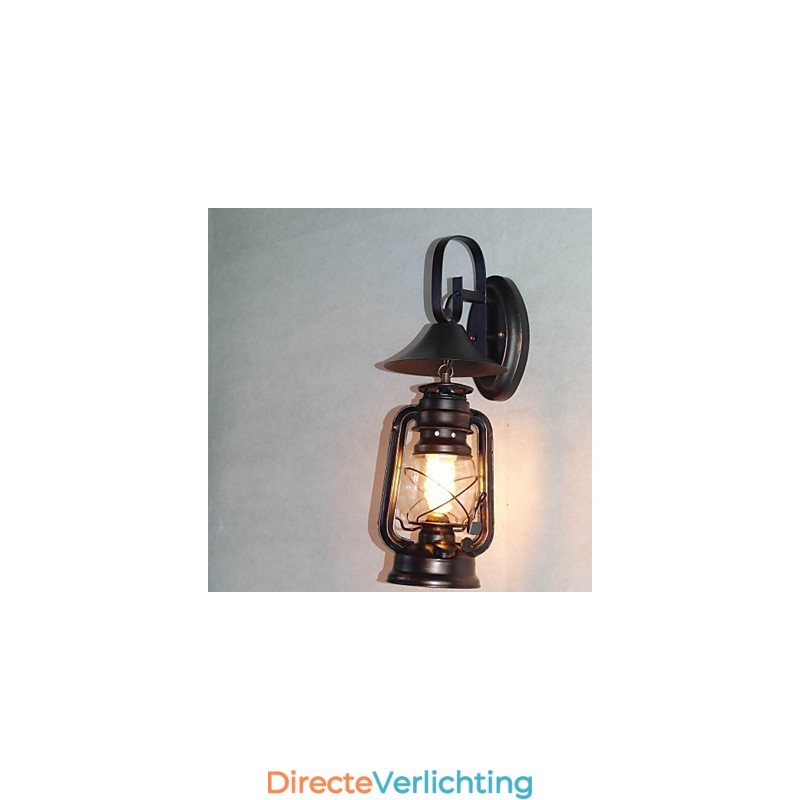 Vintage zwarte metalen lantaarn wandlamp met één licht