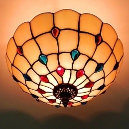 30*19CM Europa Type Stijl Smeedijzer Pnd Staart Op Half Koepel Lichtgekleurde Glazen Zitlamp