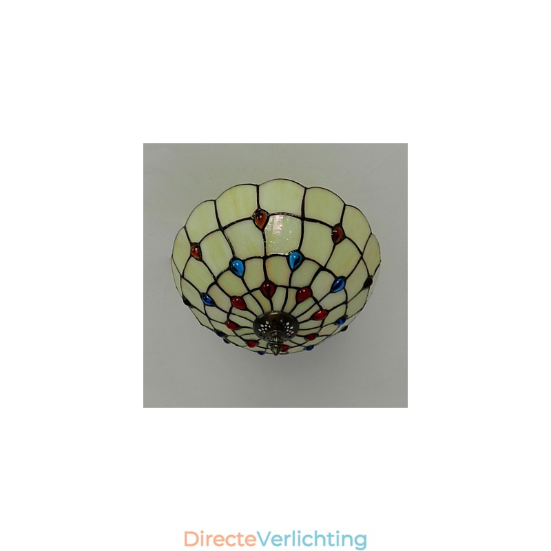 30*19CM Europa Type Stijl Smeedijzer Pnd Staart Op Half Koepel Lichtgekleurde Glazen Zitlamp