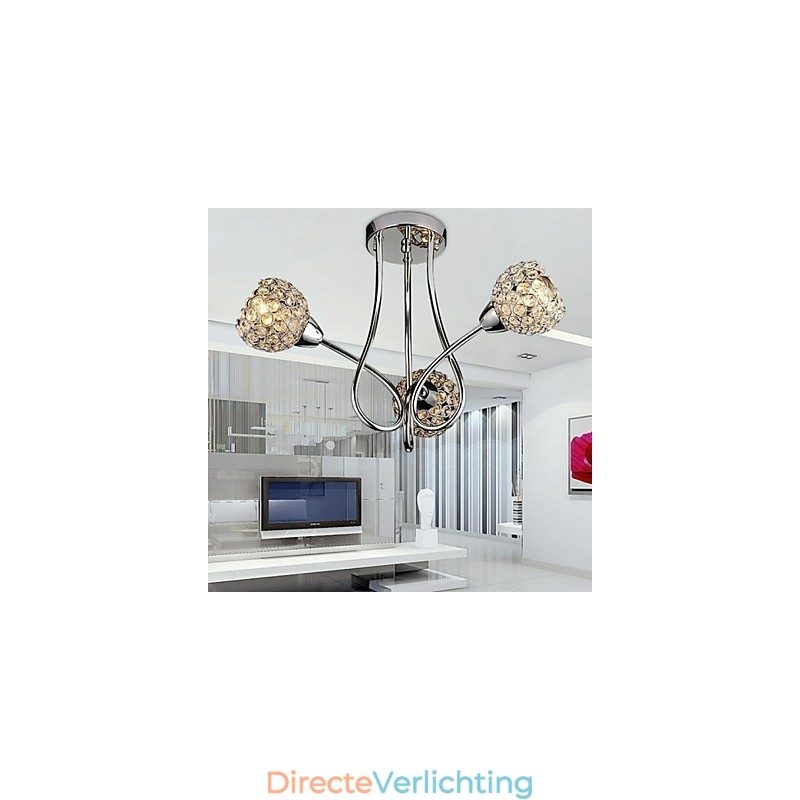 Moderne, eigentijdse, traditionele, klassieke, kristal-gegalvaniseerde metalen hanglamp, inbouw
