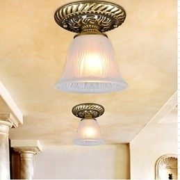 Bronzen plafondlamp met glazen kap, Europees retro klassiek