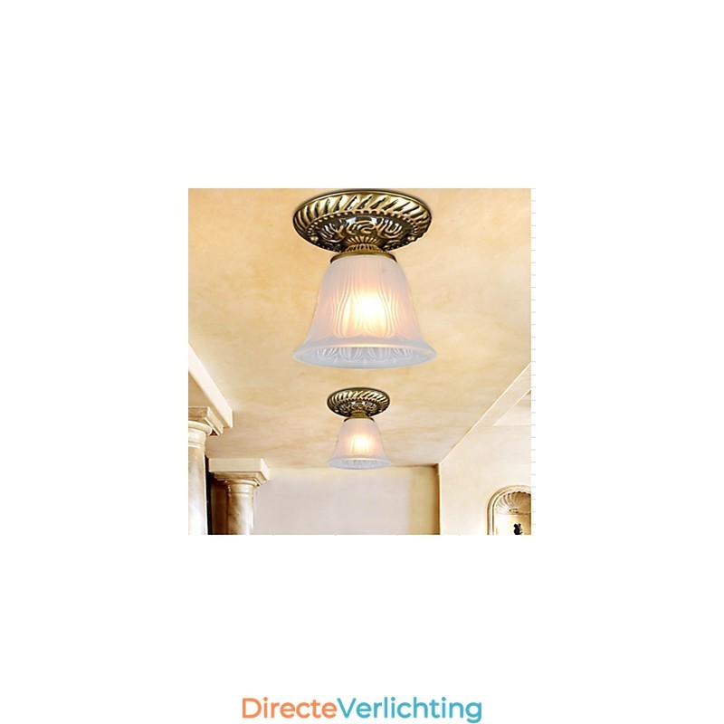 Bronzen plafondlamp met glazen kap, Europees retro klassiek
