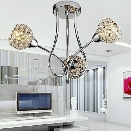 Moderne glanzende 3-lichts plafondlamp in kristaldesign