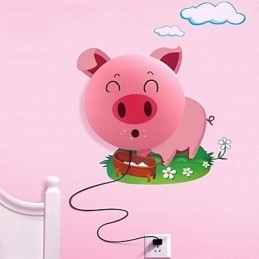 Behang Wandlampen Bloem Gezicht DIY Leuke Sfeer Nachtlampje Kinderen Bedlamp Decoratie Roze Varken