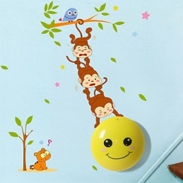 Muurstickers Apen licht geactiveerde intelligente inductie smoop versiering wandlamp