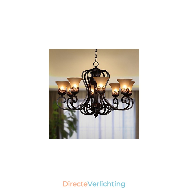 Kroonluchter Hanglamp 8 Lampen Vintage Landelijk Eiland Metaal+Glas
