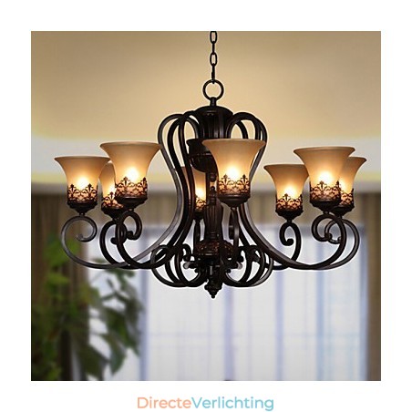 Kroonluchter Hanglamp 8 Lampen Vintage Landelijk Eiland Metaal+Glas Kroonluchter Hanglamp 8 Lampen Vintage Landelijk Eiland Metaal+Glas
