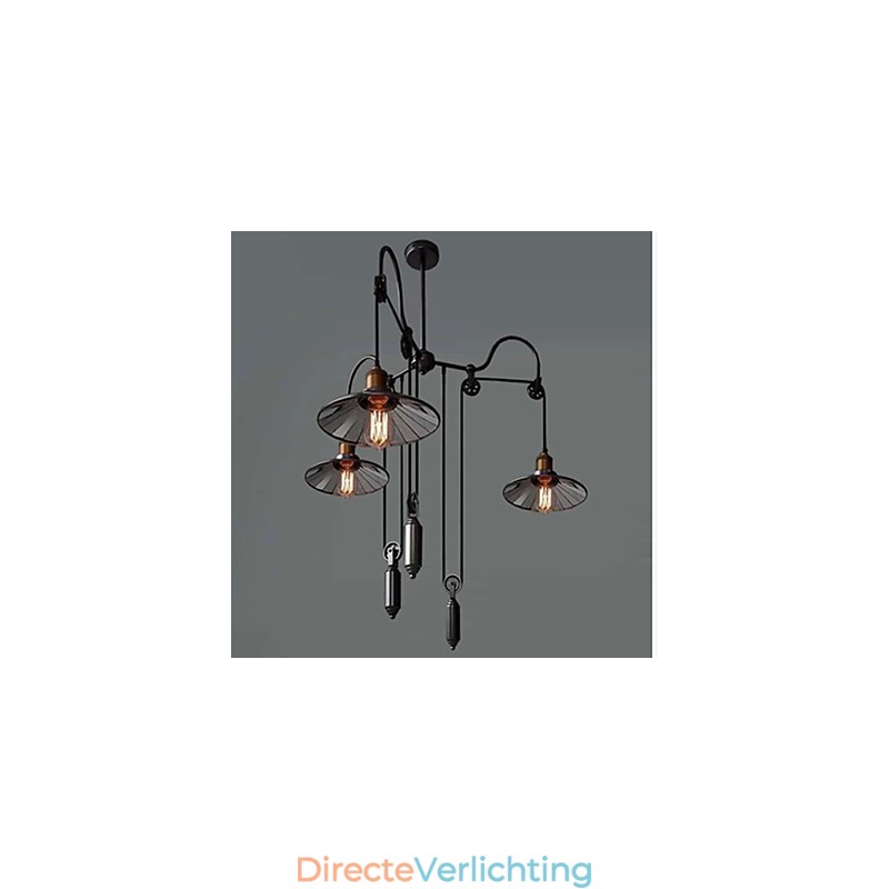 Vintage Pully hanglamp 3 eiland foyer metaal + Galss binnenkap