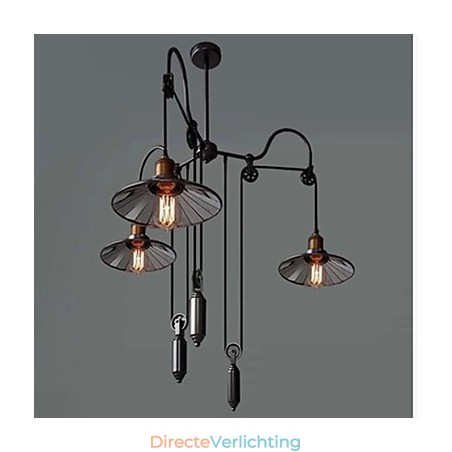 Vintage Pully hanglamp 3 eiland foyer metaal + Galss binnenkap Vintage Pully hanglamp 3 eiland foyer metaal + Galss binnenkap