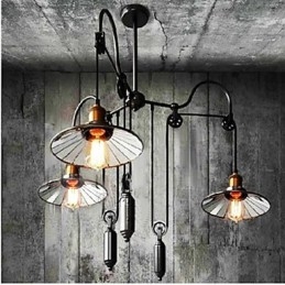 Vintage Pully hanglamp 3 eiland foyer metaal + Galss binnenkap