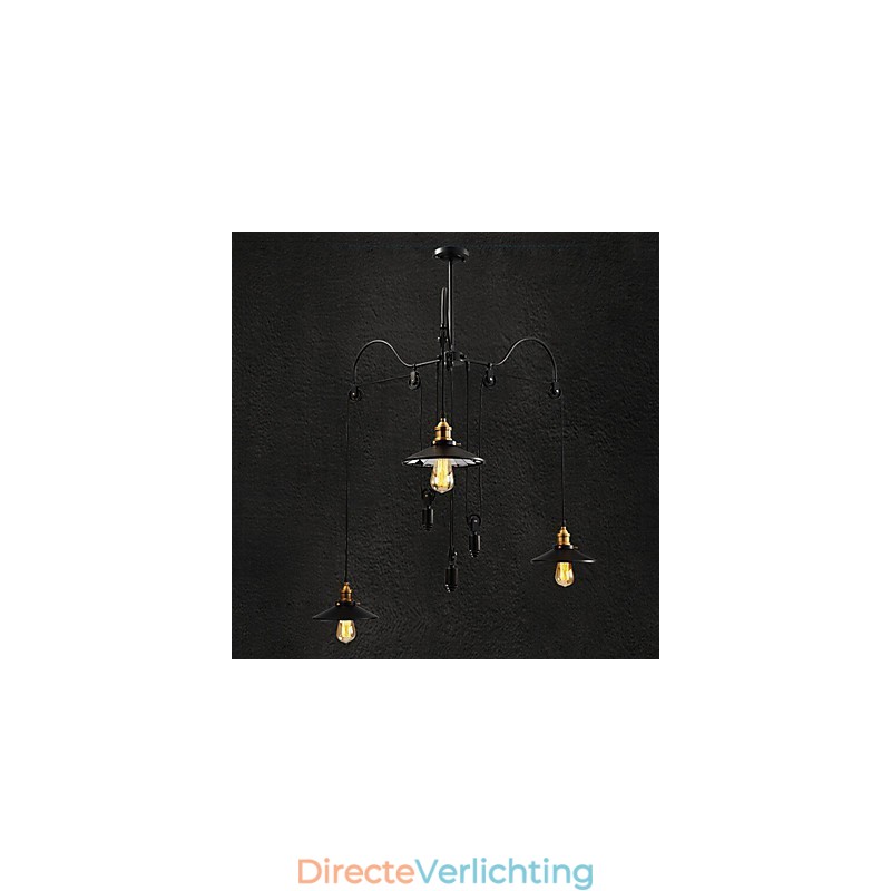 Vintage Pully hanglamp 3 eiland foyer metaal + Galss binnenkap
