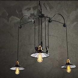 Vintage Pully hanglamp 3 eiland foyer metaal + Galss binnenkap